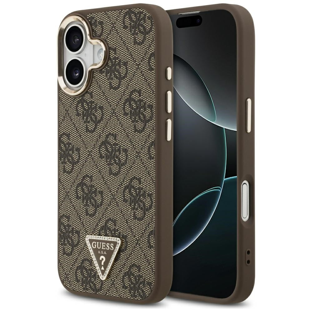 Pouzdro MagSafe pro Apple iPhone 17, Guess, 4G Triangle Logo, Zlatohnědá