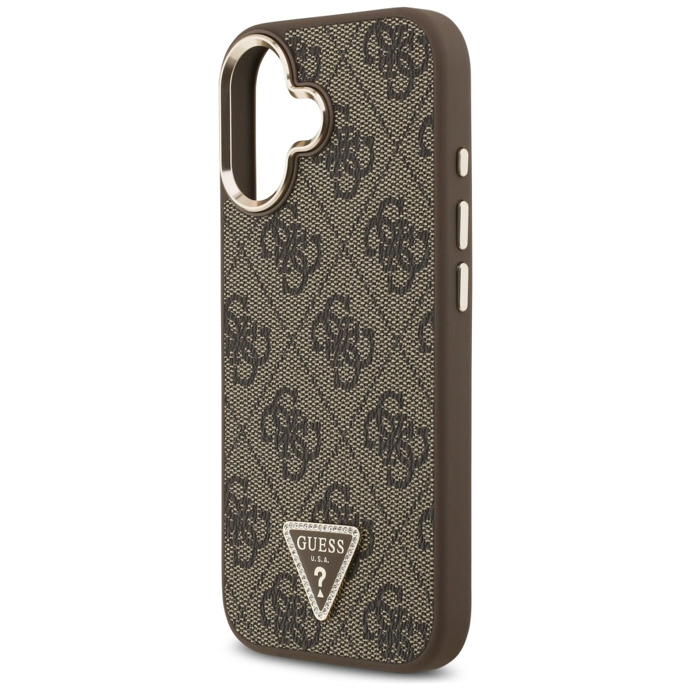 Pouzdro MagSafe pro Apple iPhone 17, Guess, 4G Triangle Logo, Zlatohnědá