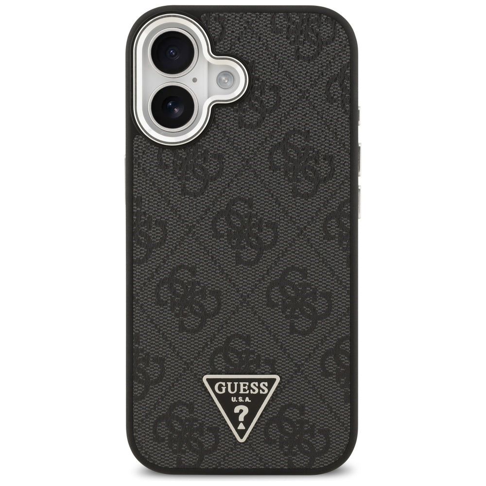 Pouzdro MagSafe pro Apple iPhone 17, Guess, 4G Triangle Logo, Černé Stříbrné