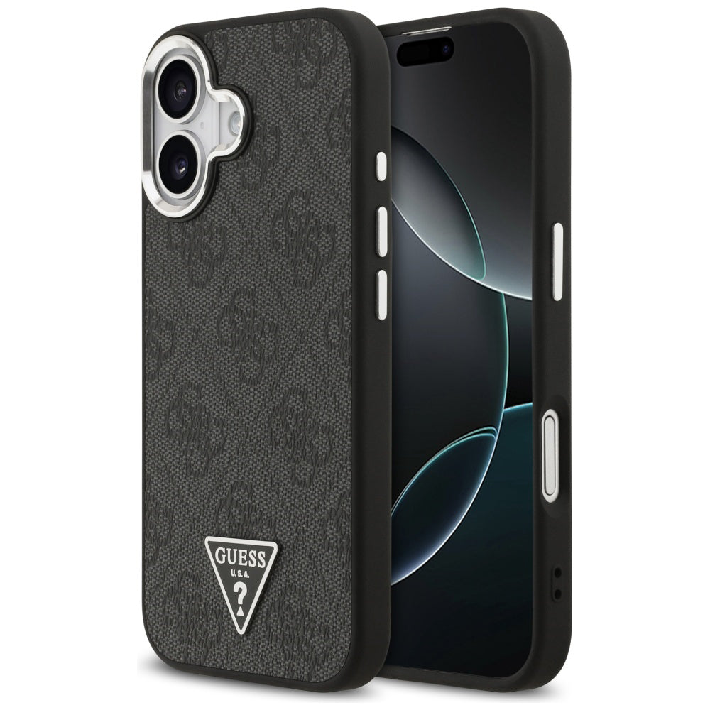 Pouzdro MagSafe pro Apple iPhone 17, Guess, 4G Triangle Logo, Černé Stříbrné