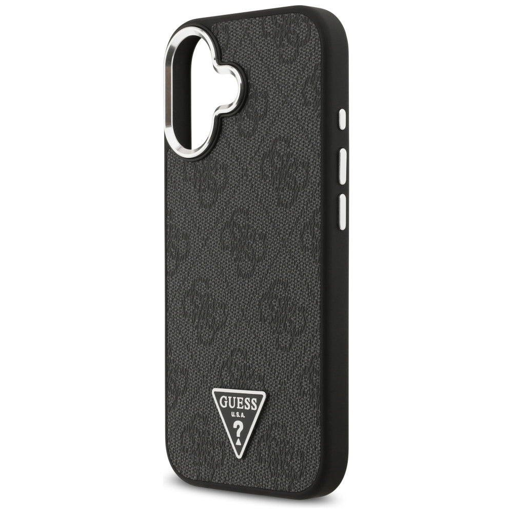 Pouzdro MagSafe pro Apple iPhone 17, Guess, 4G Triangle Logo, Černé Stříbrné