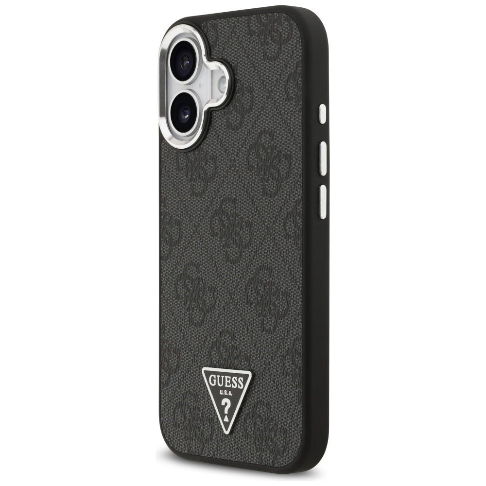 Pouzdro MagSafe pro Apple iPhone 17, Guess, 4G Triangle Logo, Černé Stříbrné