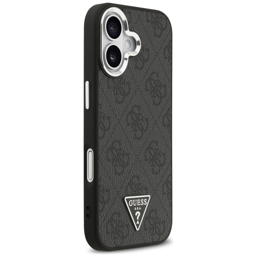 Pouzdro MagSafe pro Apple iPhone 17, Guess, 4G Triangle Logo, Černé Stříbrné