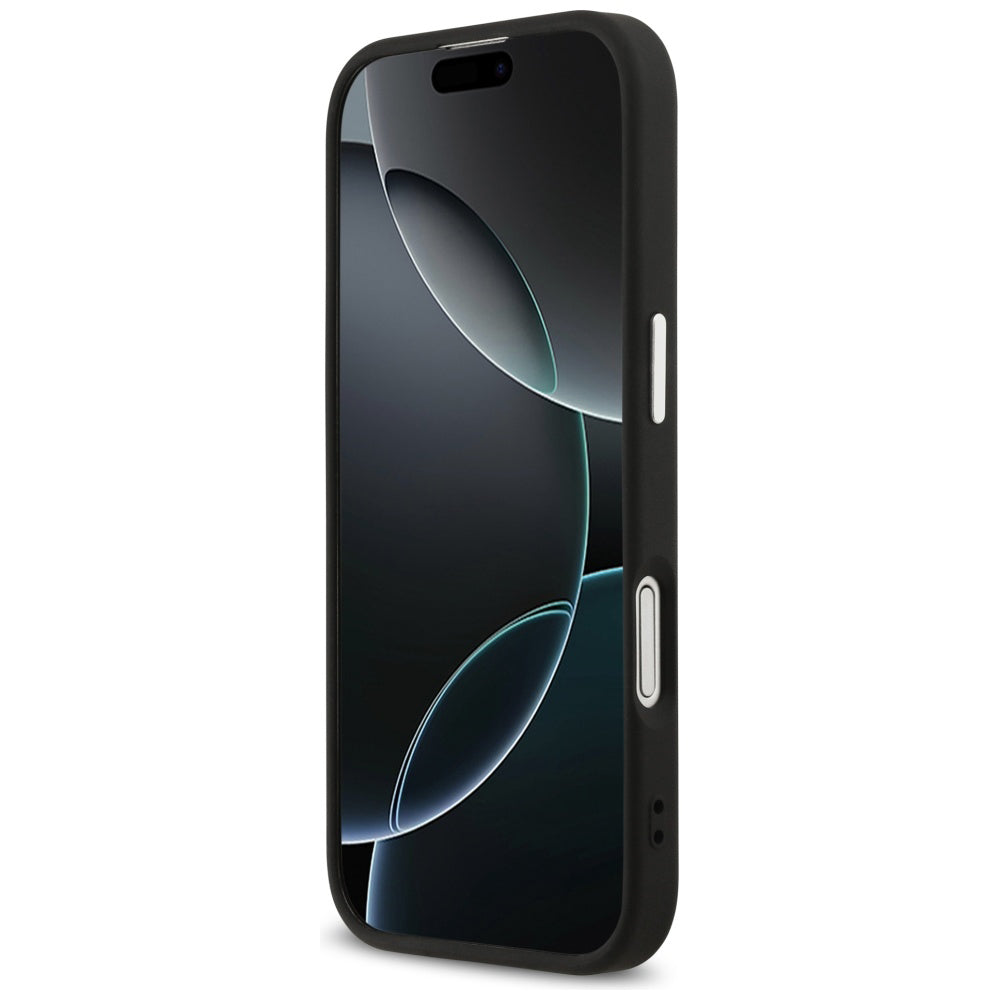 Pouzdro MagSafe pro Apple iPhone 17, Guess, 4G Triangle Logo, Černé Stříbrné