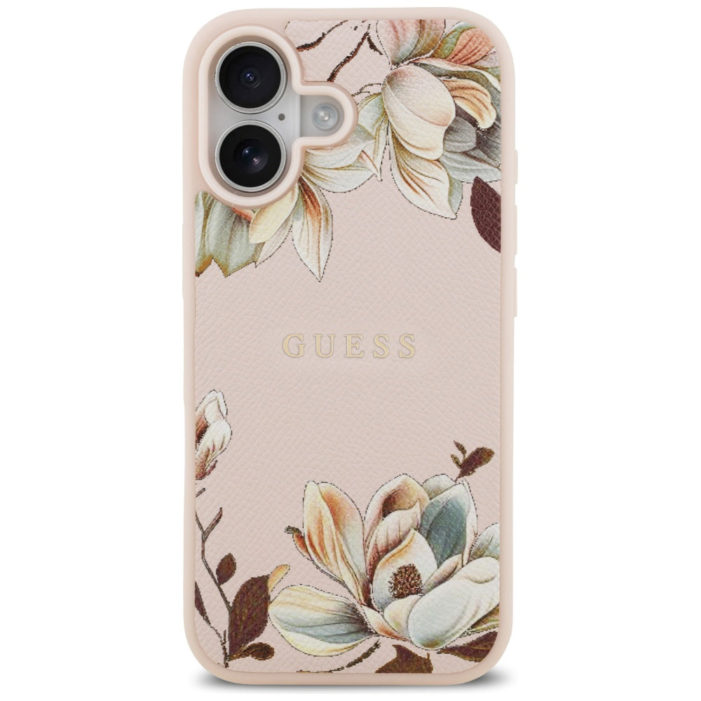 Pouzdro MagSafe pro Apple iPhone 17, Guess, Grained Flowers, Růžové