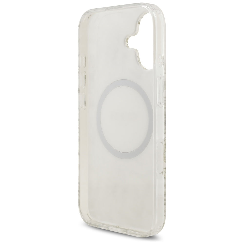 Pouzdro MagSafe pro Apple iPhone 17, Guess, IML Flowers with Pearl Strap, Bílá