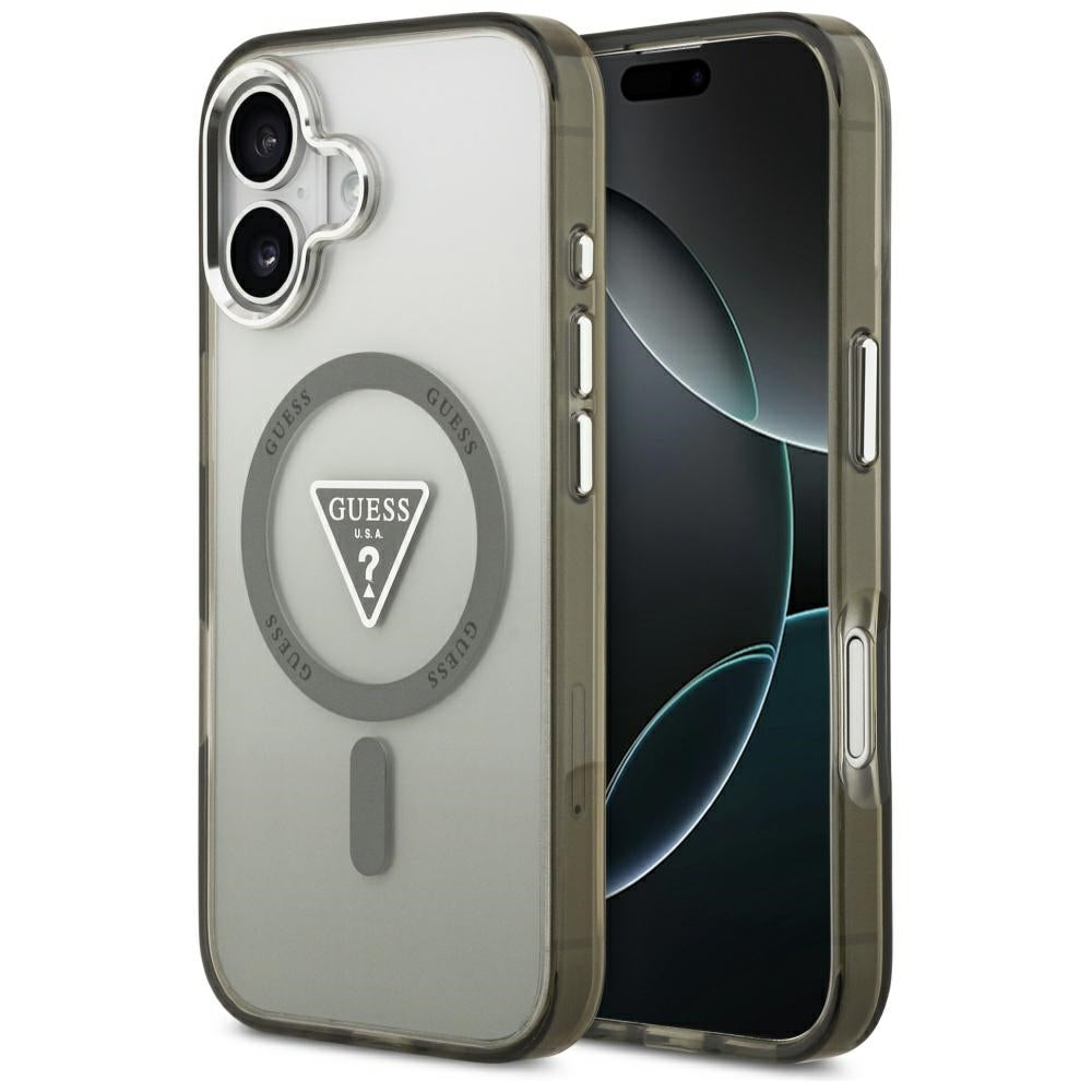Pouzdro MagSafe pro Apple iPhone 17, Guess, IML Gradient Triangle Logo, Khaki Silver