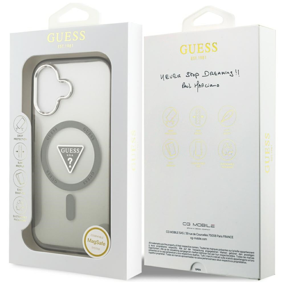 Pouzdro MagSafe pro Apple iPhone 17, Guess, IML Gradient Triangle Logo, Khaki Silver
