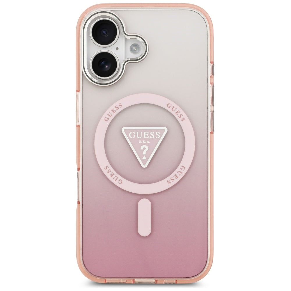 Pouzdro MagSafe pro Apple iPhone 17, Guess, IML Gradient Triangle Logo, Růžové