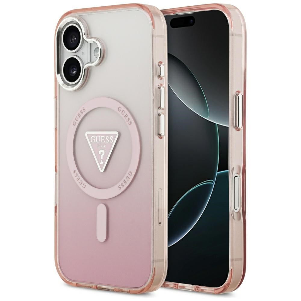 Pouzdro MagSafe pro Apple iPhone 17, Guess, IML Gradient Triangle Logo, Růžové