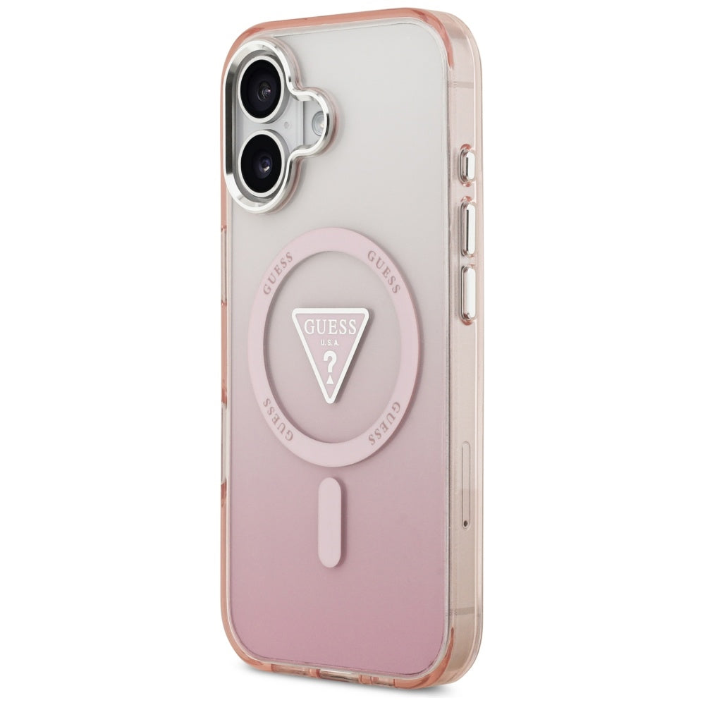 Pouzdro MagSafe pro Apple iPhone 17, Guess, IML Gradient Triangle Logo, Růžové