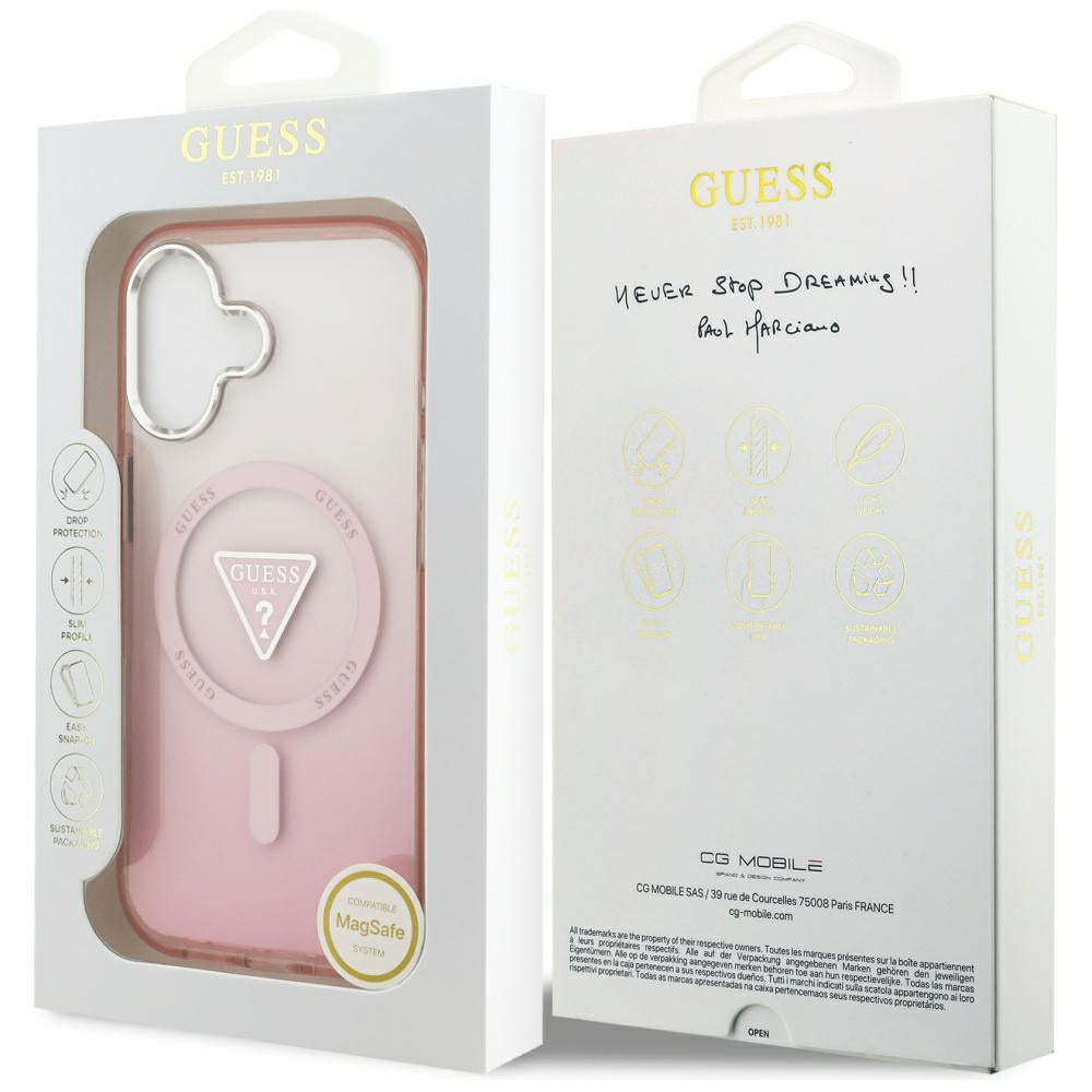 Pouzdro MagSafe pro Apple iPhone 17, Guess, IML Gradient Triangle Logo, Růžové