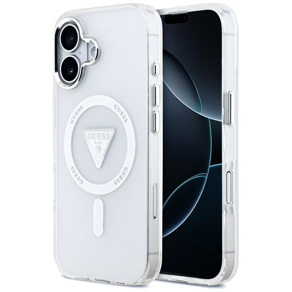 Pouzdro MagSafe pro Apple iPhone 17, Guess, IML Gradient Triangle Logo, Transparentní