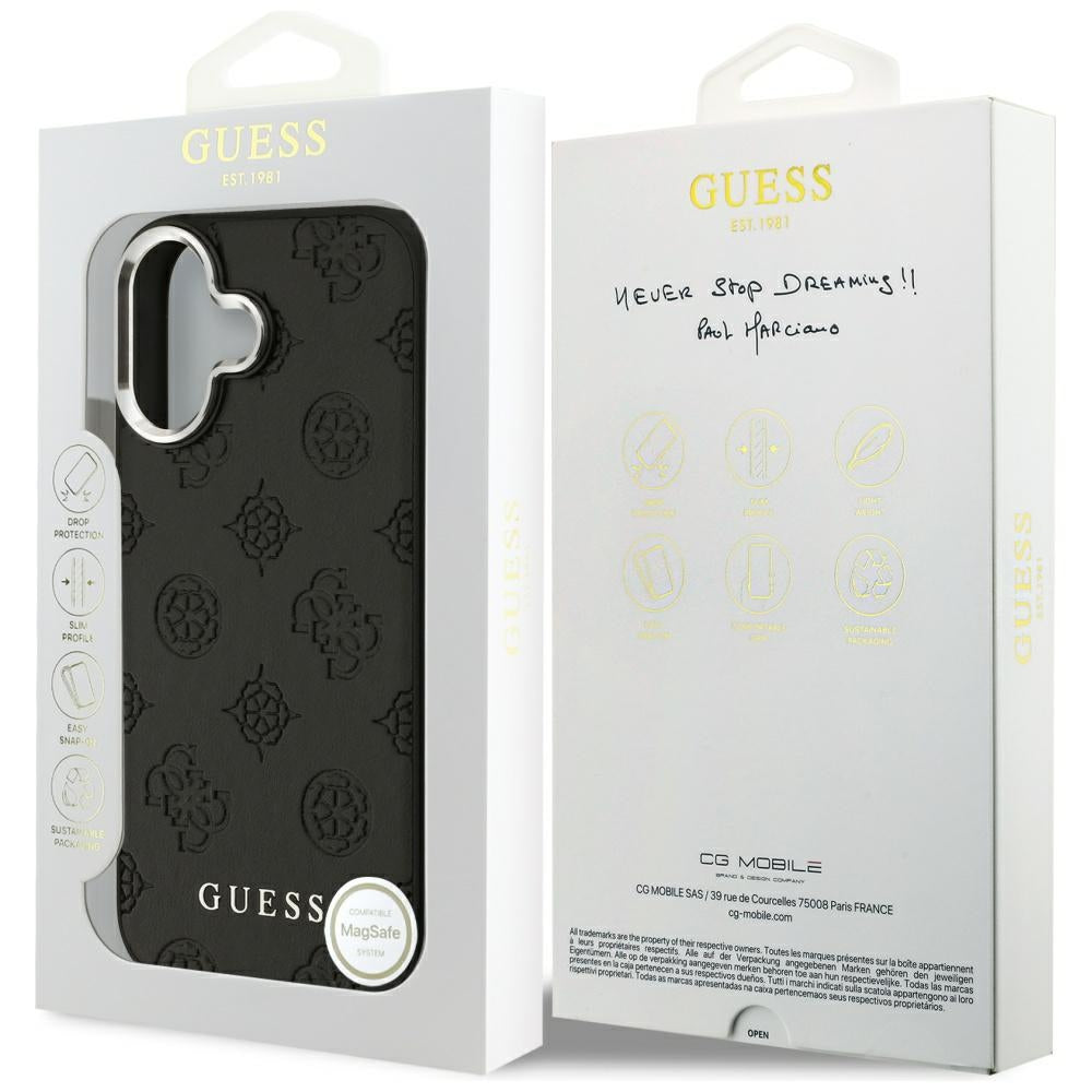 Pouzdro MagSafe pro Apple iPhone 17, Guess, Peony Hot Stamp Script, Černá