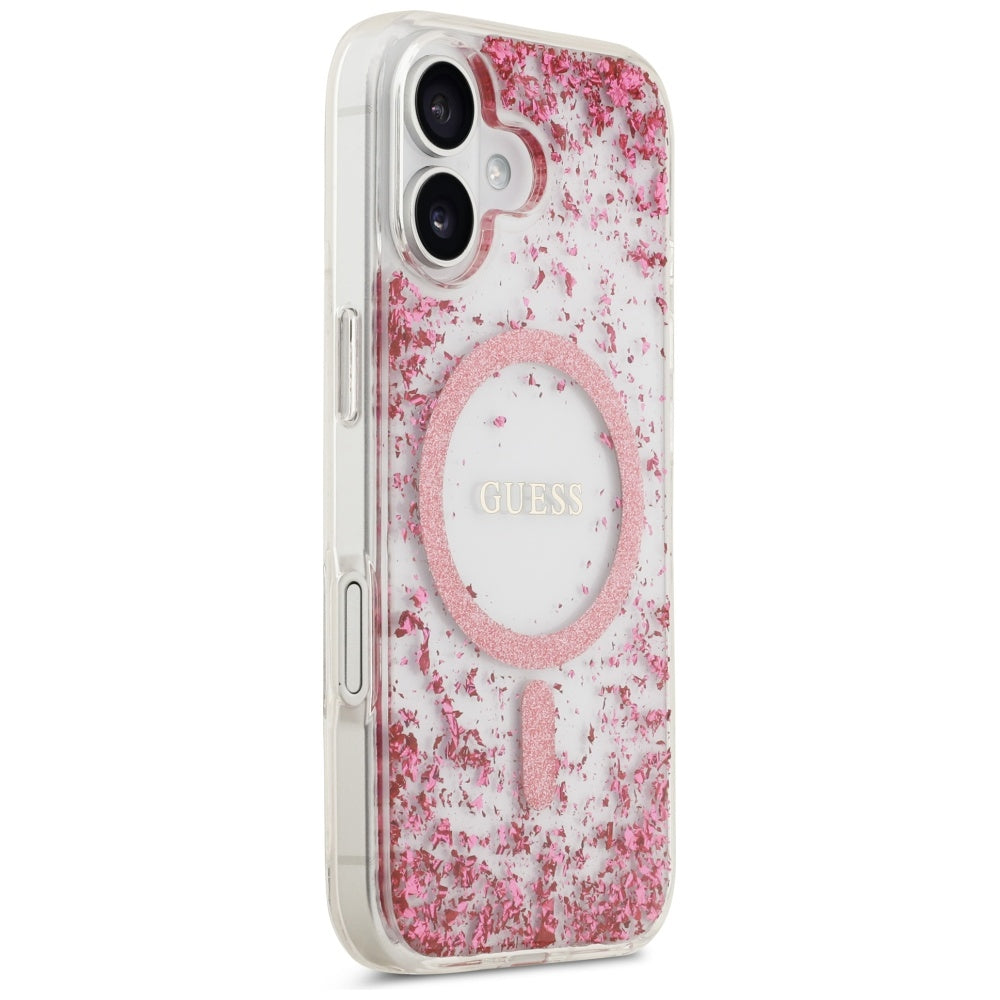 Pouzdro MagSafe pro Apple iPhone 17, Guess, Resin Bottom Glitter, Růžové