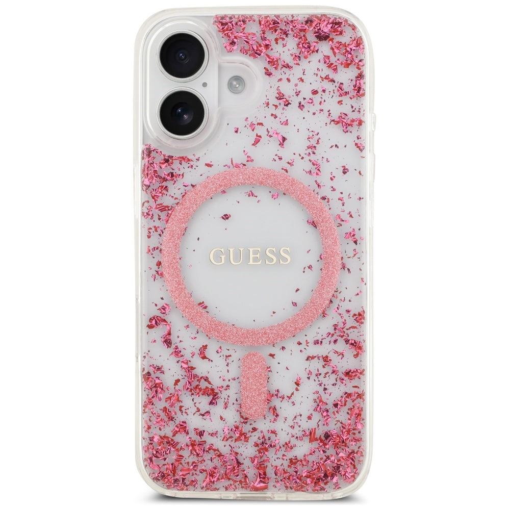 Pouzdro MagSafe pro Apple iPhone 17, Guess, Resin Bottom Glitter, Růžové