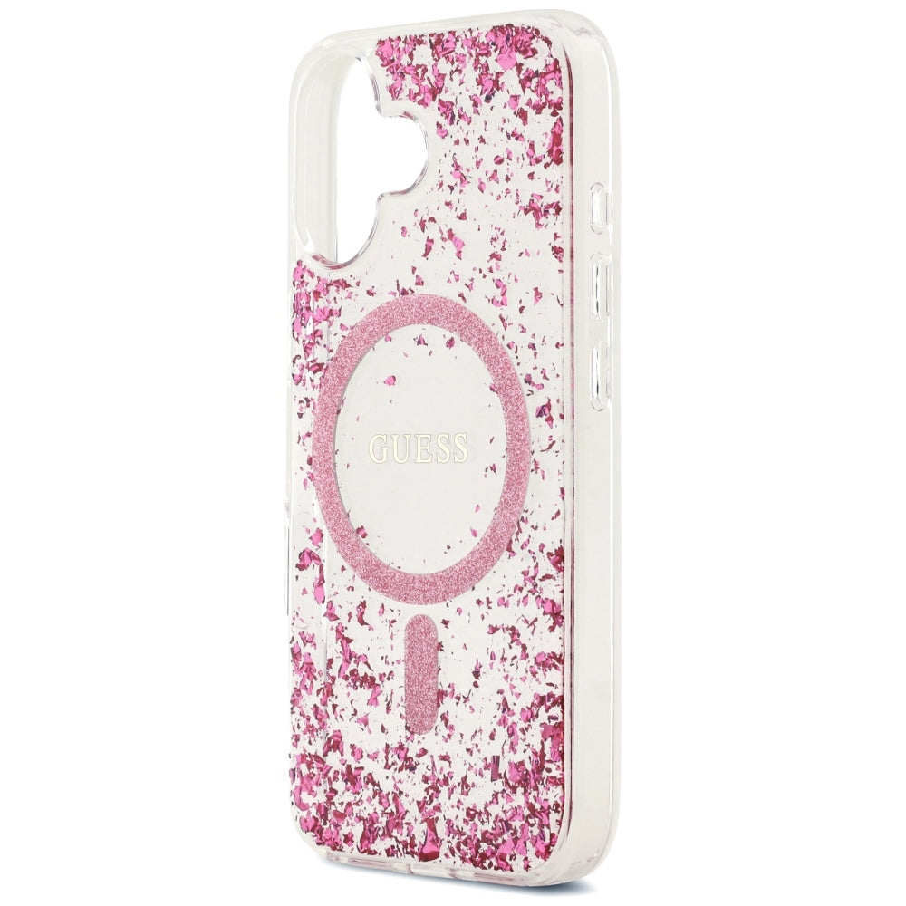 Pouzdro MagSafe pro Apple iPhone 17, Guess, Resin Bottom Glitter, Růžové
