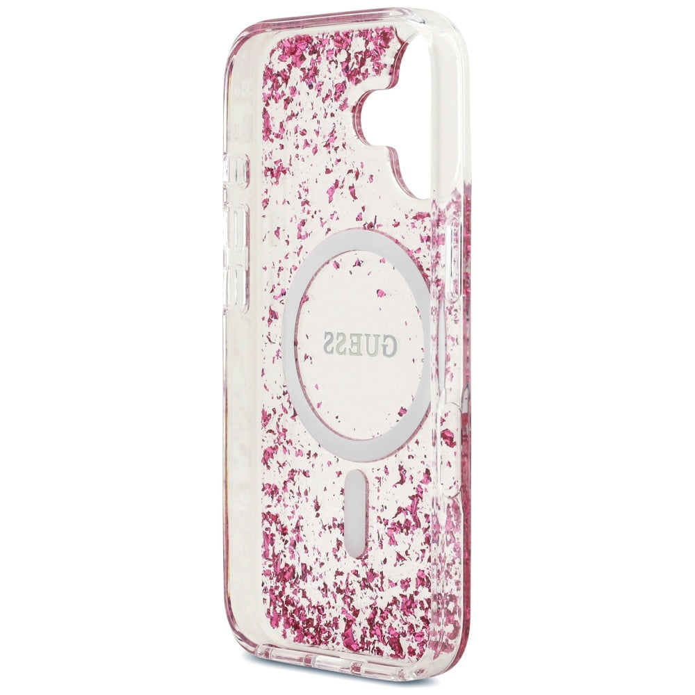 Pouzdro MagSafe pro Apple iPhone 17, Guess, Resin Bottom Glitter, Růžové