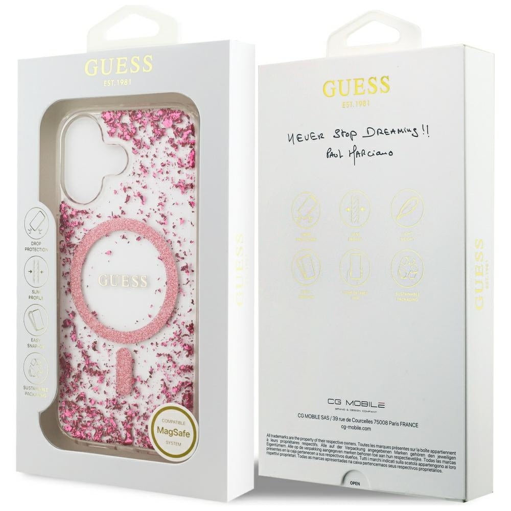 Pouzdro MagSafe pro Apple iPhone 17, Guess, Resin Bottom Glitter, Růžové