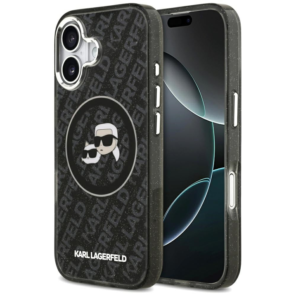 Pouzdro MagSafe pro Apple iPhone 17, Karl Lagerfeld, Glitter Karl & Choupette Head, Černá