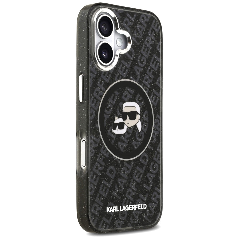 Pouzdro MagSafe pro Apple iPhone 17, Karl Lagerfeld, Glitter Karl & Choupette Head, Černá
