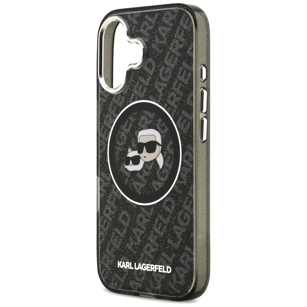 Pouzdro MagSafe pro Apple iPhone 17, Karl Lagerfeld, Glitter Karl & Choupette Head, Černá