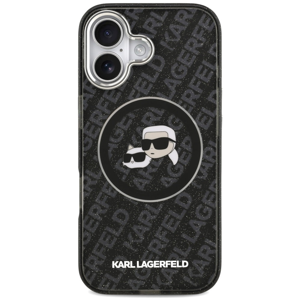 Pouzdro MagSafe pro Apple iPhone 17, Karl Lagerfeld, Glitter Karl & Choupette Head, Černá