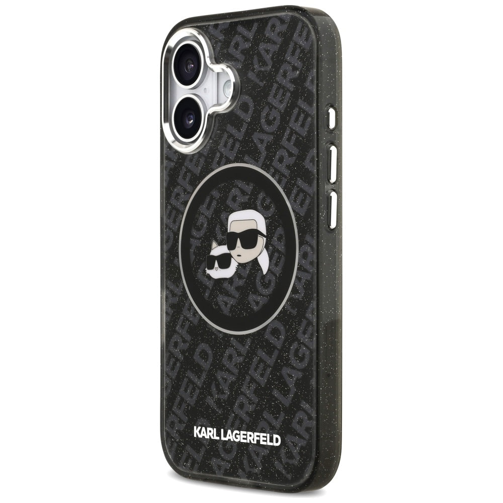 Pouzdro MagSafe pro Apple iPhone 17, Karl Lagerfeld, Glitter Karl & Choupette Head, Černá