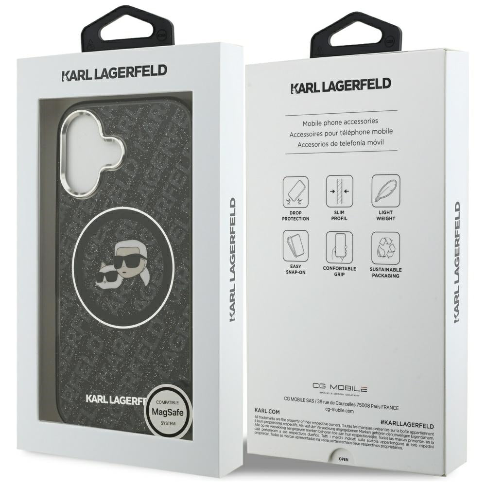 Pouzdro MagSafe pro Apple iPhone 17, Karl Lagerfeld, Glitter Karl & Choupette Head, Černá