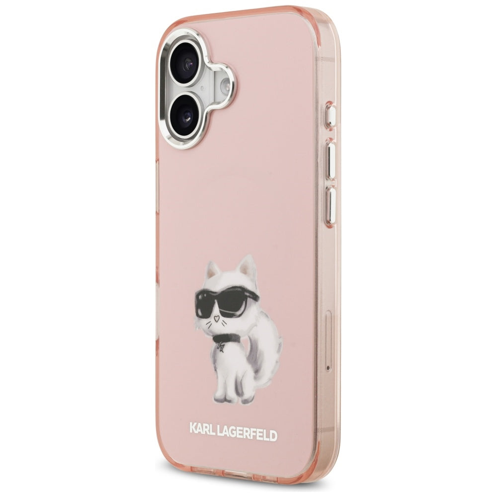 Pouzdro MagSafe pro Apple iPhone 17, Karl Lagerfeld, IML Aquarelle Logo Choupette, Růžové