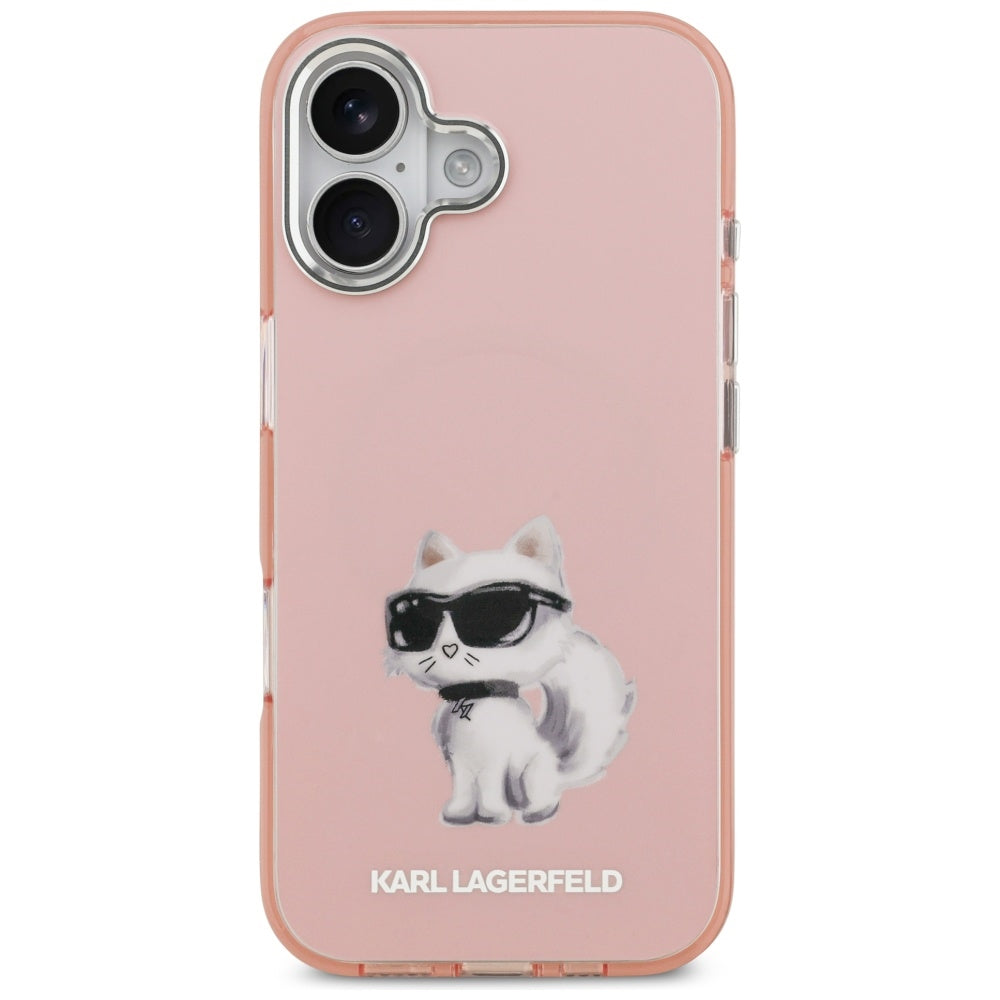 Pouzdro MagSafe pro Apple iPhone 17, Karl Lagerfeld, IML Aquarelle Logo Choupette, Růžové