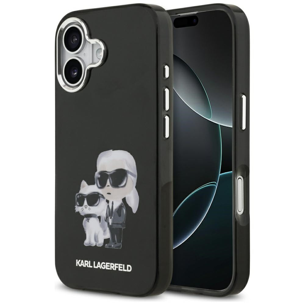 Pouzdro MagSafe pro Apple iPhone 17, Karl Lagerfeld, IML Aquarelle Logo Karl & Choupette, Černá