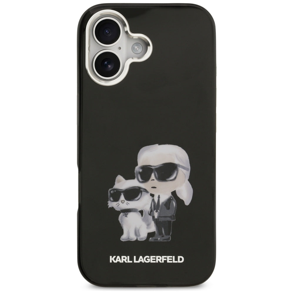 Pouzdro MagSafe pro Apple iPhone 17, Karl Lagerfeld, IML Aquarelle Logo Karl & Choupette, Černá