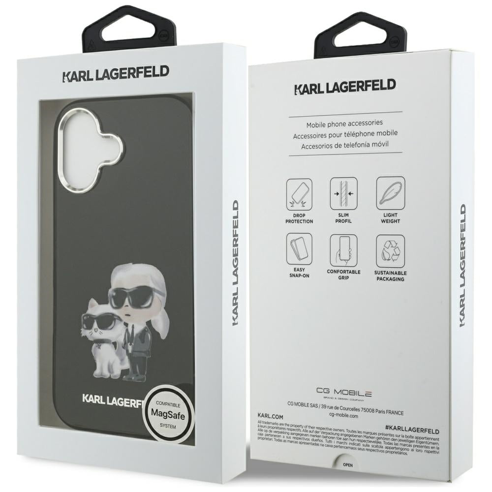 Pouzdro MagSafe pro Apple iPhone 17, Karl Lagerfeld, IML Aquarelle Logo Karl & Choupette, Černá