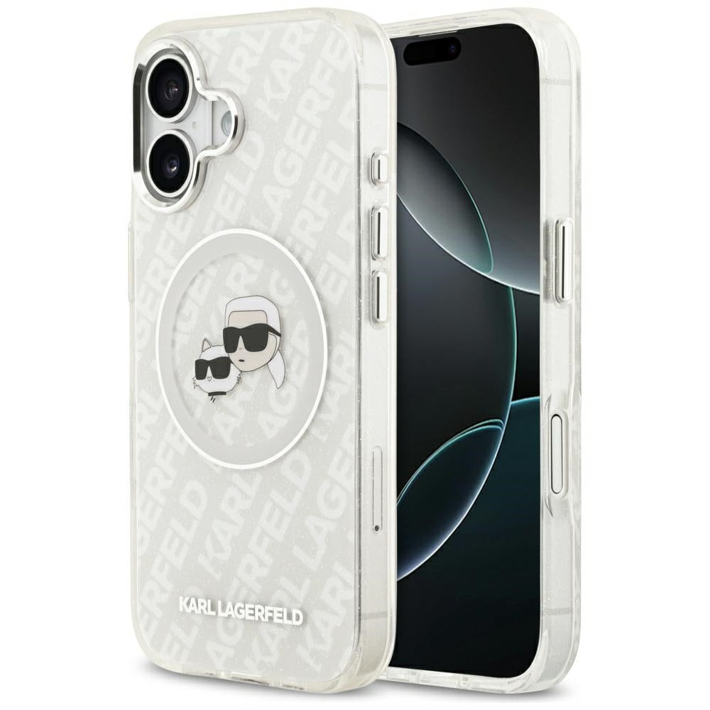 Pouzdro MagSafe pro Apple iPhone 17, Karl Lagerfeld, IML Glitter Karl & Choupette`s Heads, Šedé