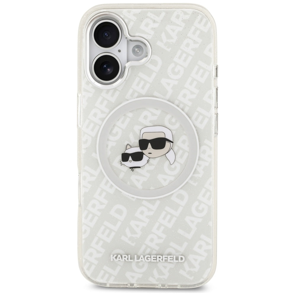 Pouzdro MagSafe pro Apple iPhone 17, Karl Lagerfeld, IML Glitter Karl & Choupette`s Heads, Šedé