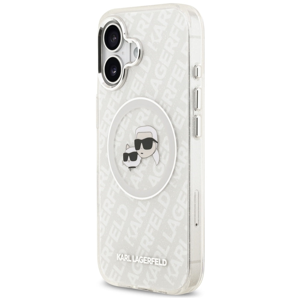 Pouzdro MagSafe pro Apple iPhone 17, Karl Lagerfeld, IML Glitter Karl & Choupette`s Heads, Šedé