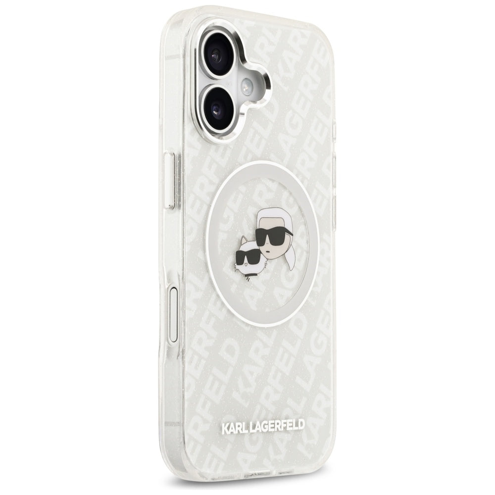 Pouzdro MagSafe pro Apple iPhone 17, Karl Lagerfeld, IML Glitter Karl & Choupette`s Heads, Šedé