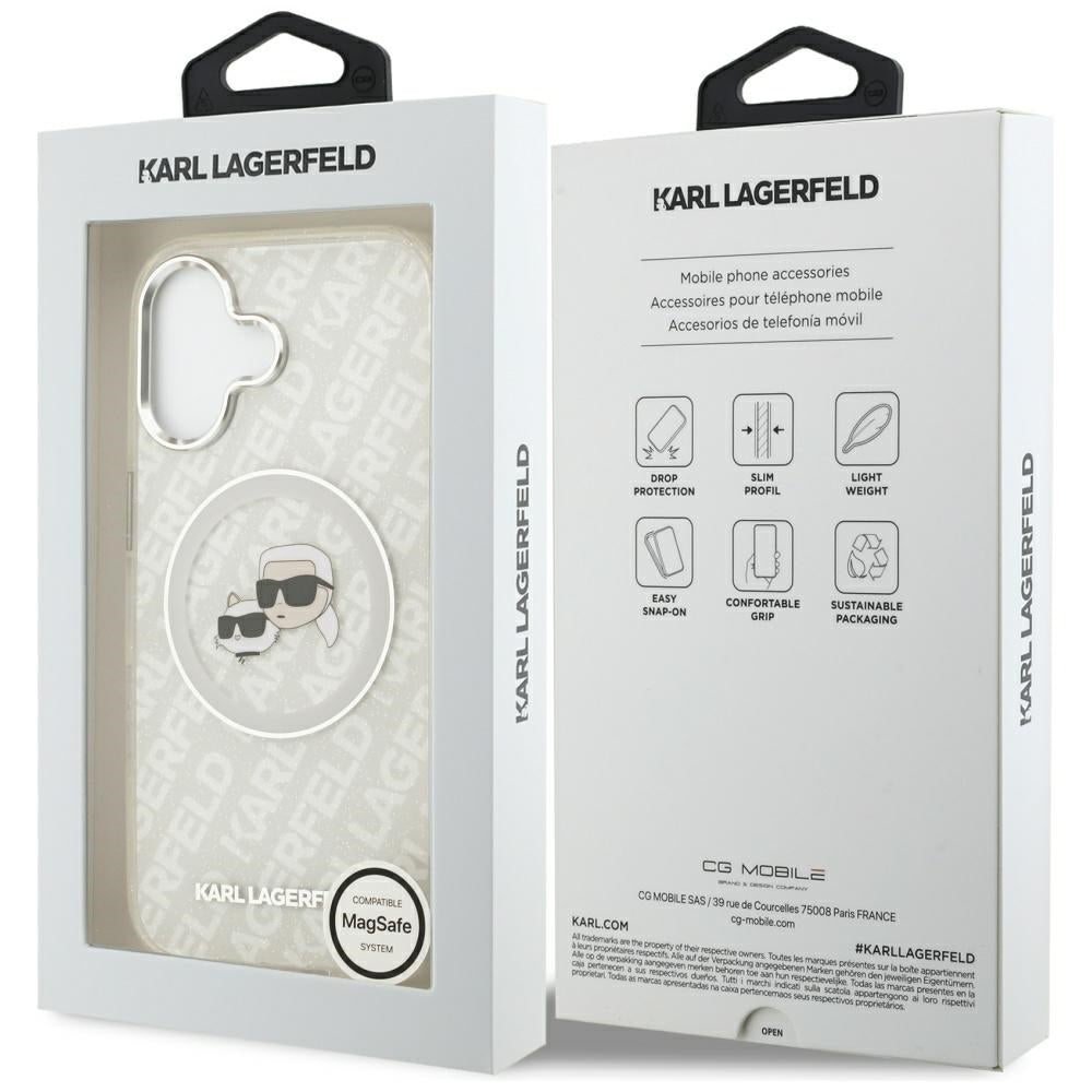 Pouzdro MagSafe pro Apple iPhone 17, Karl Lagerfeld, IML Glitter Karl & Choupette`s Heads, Šedé