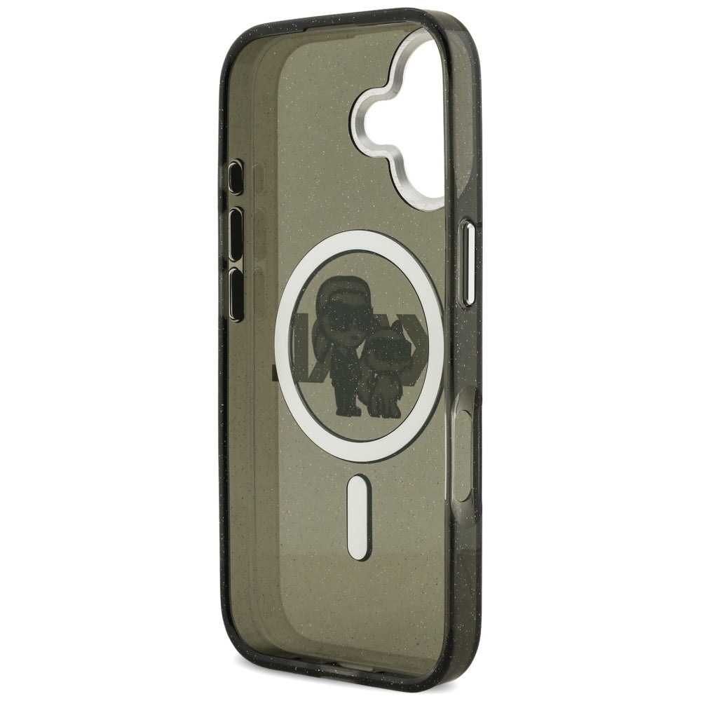 Pouzdro MagSafe pro Apple iPhone 17, Karl Lagerfeld, IML Sketch Logo Glitter Karl & Choupette, Černá