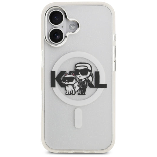 Pouzdro MagSafe pro Apple iPhone 17, Karl Lagerfeld, IML Sketch Logo Glitter Karl & Choupette, Průhledné
