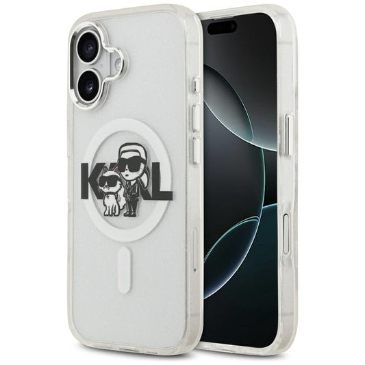 Pouzdro MagSafe pro Apple iPhone 17, Karl Lagerfeld, IML Sketch Logo Glitter Karl & Choupette, Průhledné