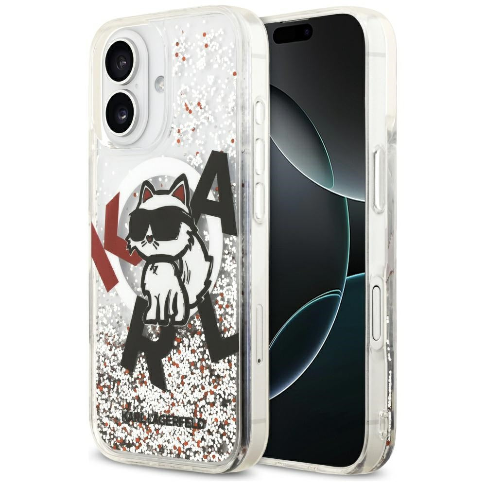 Pouzdro MagSafe pro Apple iPhone 17, Karl Lagerfeld, Liquid Glitter Choupette Logo, Transparentní
