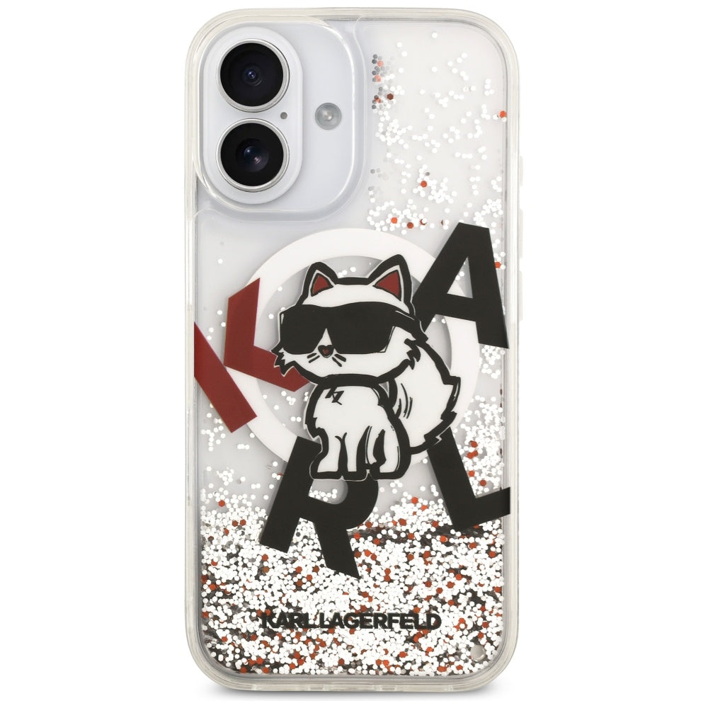Pouzdro MagSafe pro Apple iPhone 17, Karl Lagerfeld, Liquid Glitter Choupette Logo, Transparentní