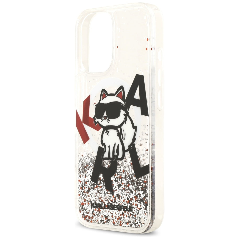 Pouzdro MagSafe pro Apple iPhone 17, Karl Lagerfeld, Liquid Glitter Choupette Logo, Transparentní