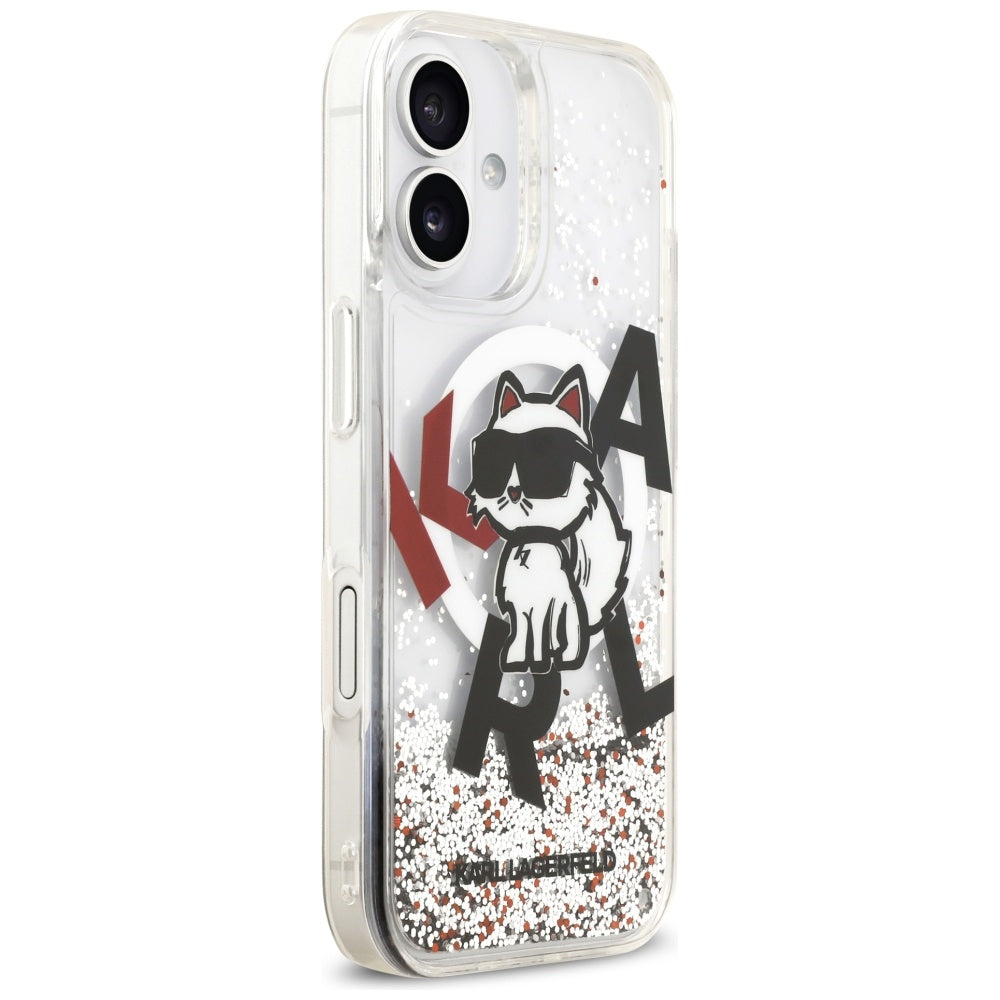Pouzdro MagSafe pro Apple iPhone 17, Karl Lagerfeld, Liquid Glitter Choupette Logo, Transparentní
