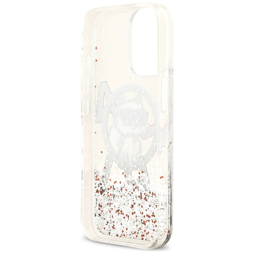 Pouzdro MagSafe pro Apple iPhone 17, Karl Lagerfeld, Liquid Glitter Choupette Logo, Transparentní