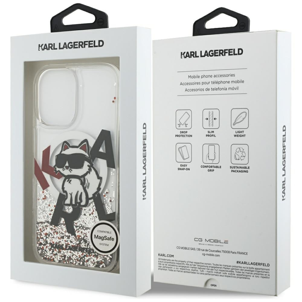 Pouzdro MagSafe pro Apple iPhone 17, Karl Lagerfeld, Liquid Glitter Choupette Logo, Transparentní