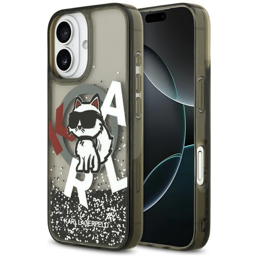 Pouzdro MagSafe pro Apple iPhone 17, Karl Lagerfeld, Liquid Glitter Logo Choupette, Černá