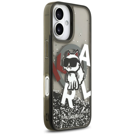 Pouzdro MagSafe pro Apple iPhone 17, Karl Lagerfeld, Liquid Glitter Logo Choupette, Černá